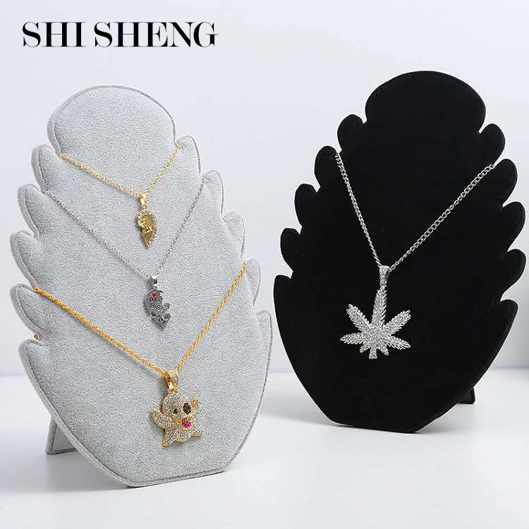 

SHI SHENG Necklace Tree Holder Jewelry Pendant Chain Display Black Stand Velvet Easel Organizer Rack, Black/gray