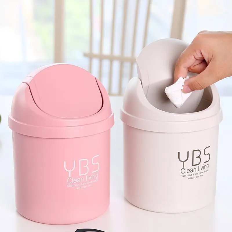 

Desk Trash Can Household Covered Living Room Storage Tube Plastic Mini Cute Simple Trash Basket