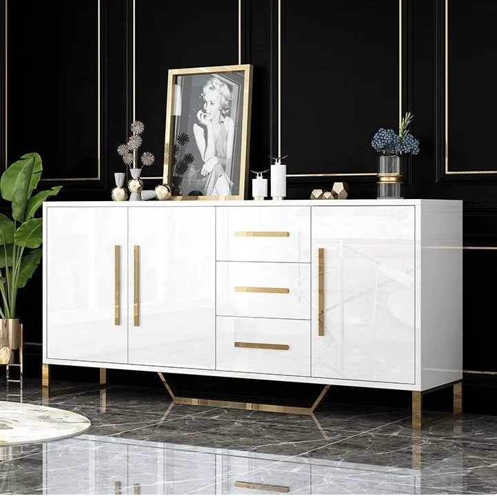 Glass Top High Gloss White Sideboard Buffet Cabinet Sideboard Luxury ...