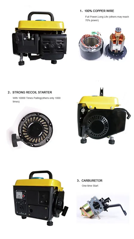 550w Mini Silent 2- Stroke Portable Gasoline Generator Light Weight 650w For Personal Use