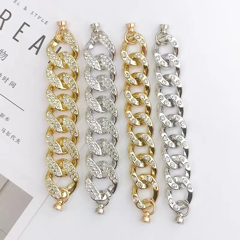 

2022 latest custom designer metal croc chains metal beads diamond croc chains decoration women shoe accessories bling charms, Picture