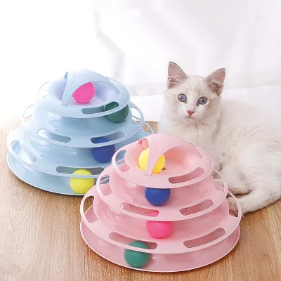 

Ready Stock Funny 4 Layers Interactive Cat Toy Happy Circle Turntable Track Plastic Disk Moving Balls Pet Kitten tower, As picture
