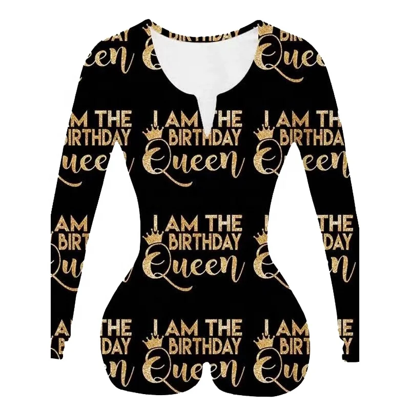 

Hot Sell Bodycon Birthday Queen Onesie for Women Sexy Night Wear, As shown