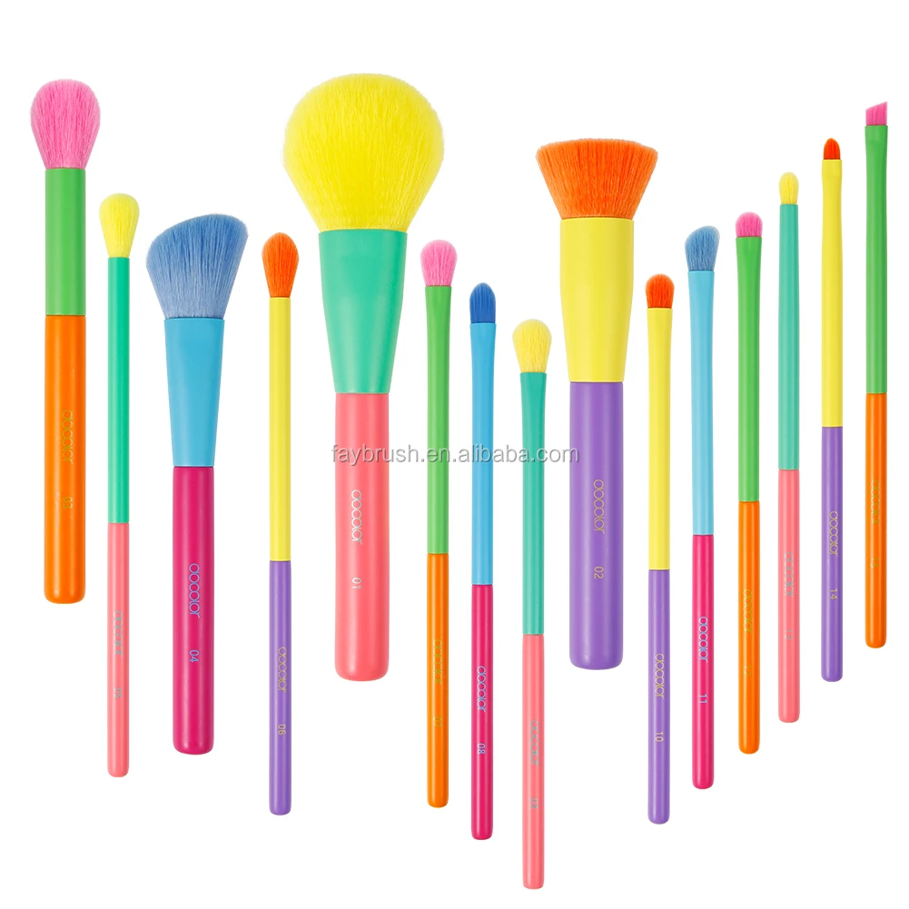 

HZM Hot Sale dream of color 15pcs original factory price Rainbow colorful makeup brushes set