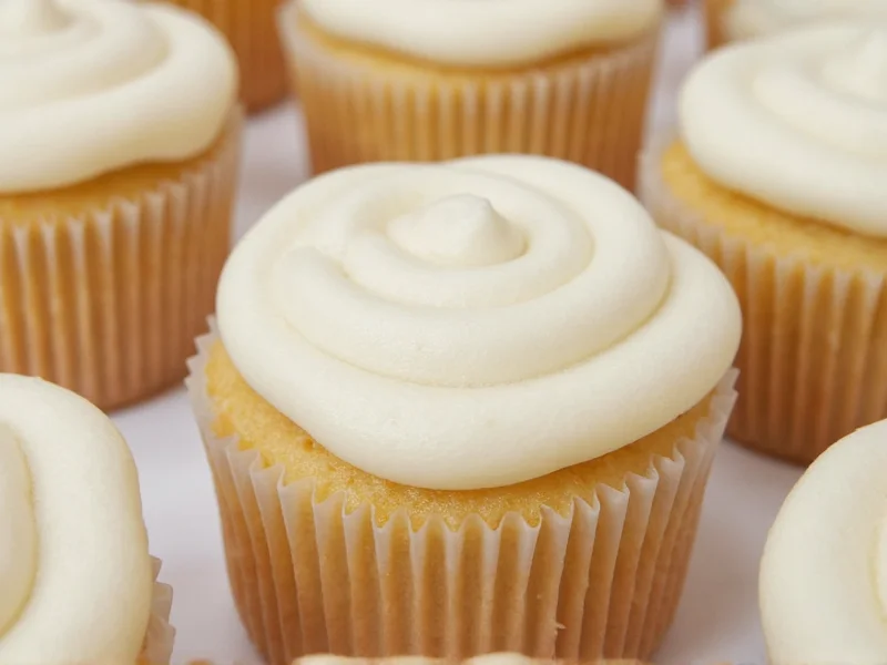 Smooth vanilla buttercream frosting on cupcakes