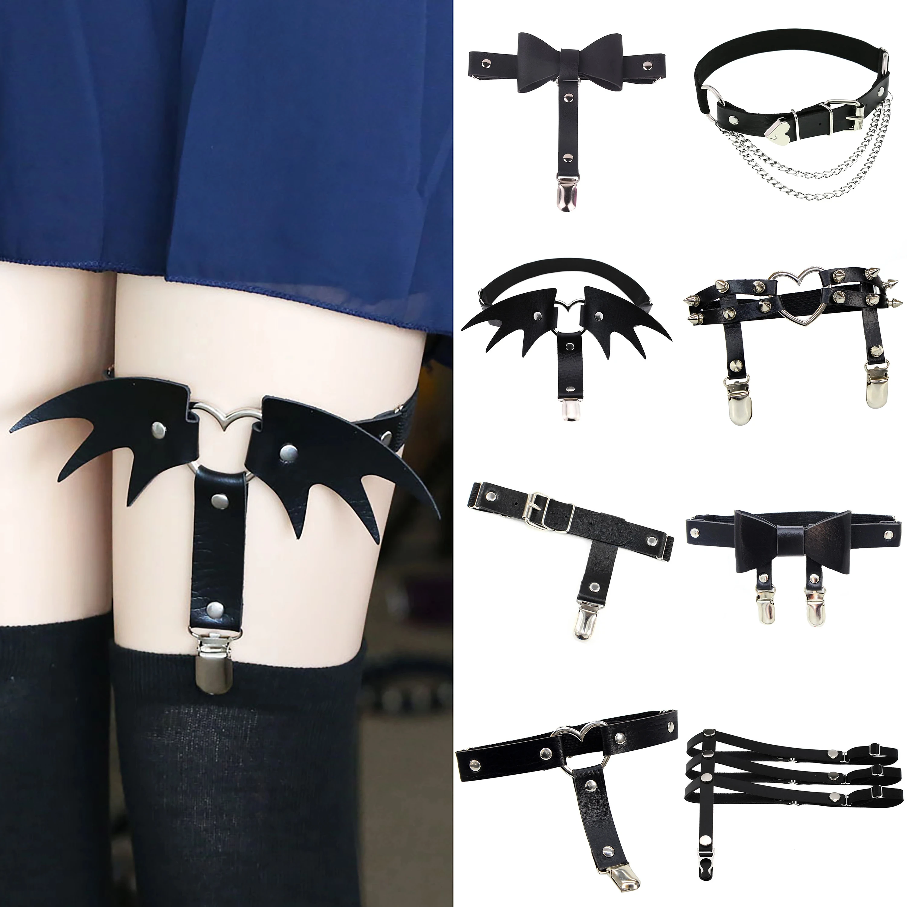 

Sexy Women Elastic Pu Leather Leg Ring Garter Lingerie Belt Punk Heart Rivet Thigh Ring Goth Harajuku Harness Stockings Garter