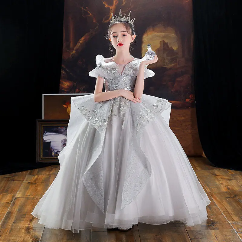 

2022 Wedding High-end Fluffy Girl piano performance costume host model catwalk trailing princess skirt children's dress