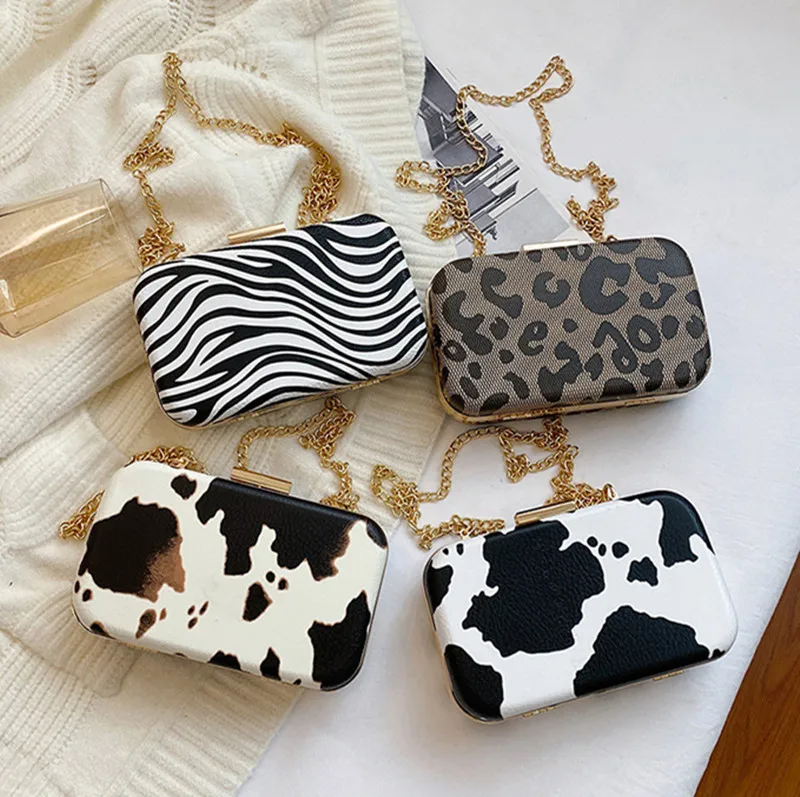 

Trendy Cow Zebra Leopard Pattern Clutch Shoulder Box Bags for Women, 4 colors