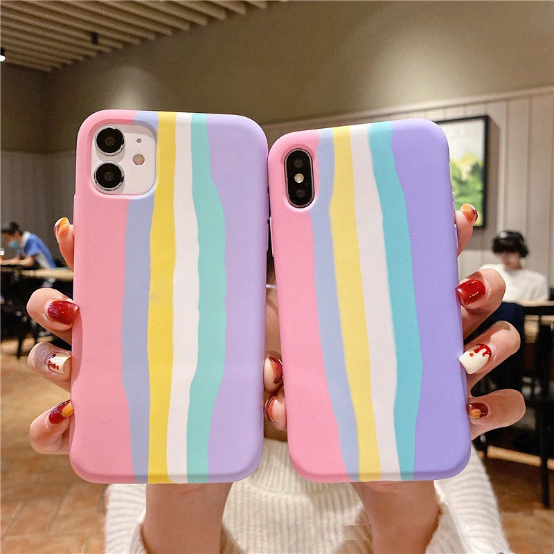 

Rainbow Case 11/12 case For Iphone 12 Offical Liquid Silicone case Skin Soft Silicone Rubber Bumper Protective Cover Phone, Multiple colors