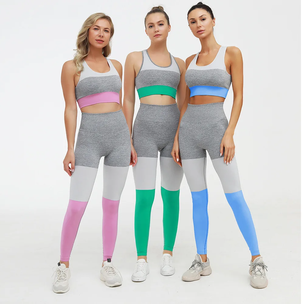 

PDEP Sexy popular summer sport gym home yoga wear for women quick dry crop top leggings 2 sets of ladies sport wear clothes, Pink,yellow,green,blue