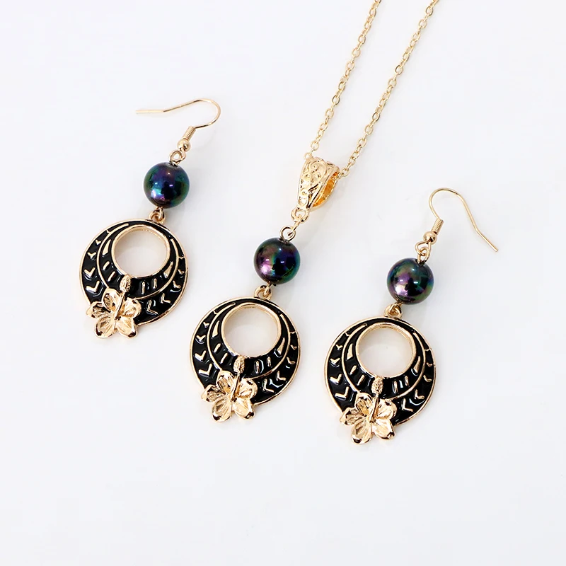 

Hawaiian Jewelry Wholesale Gold Plated Polynesian Samoan Tribal Pearl Necklace Earrings Set Flower Jewelry Set