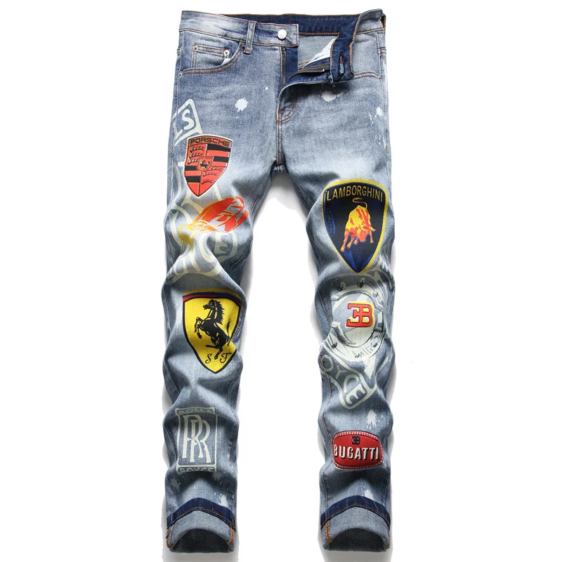 

AIPA 2022 New Printed Men's Jeans Autumn Thin Style Trendy Slim Fit Men's Tapered Jeans, Customized color