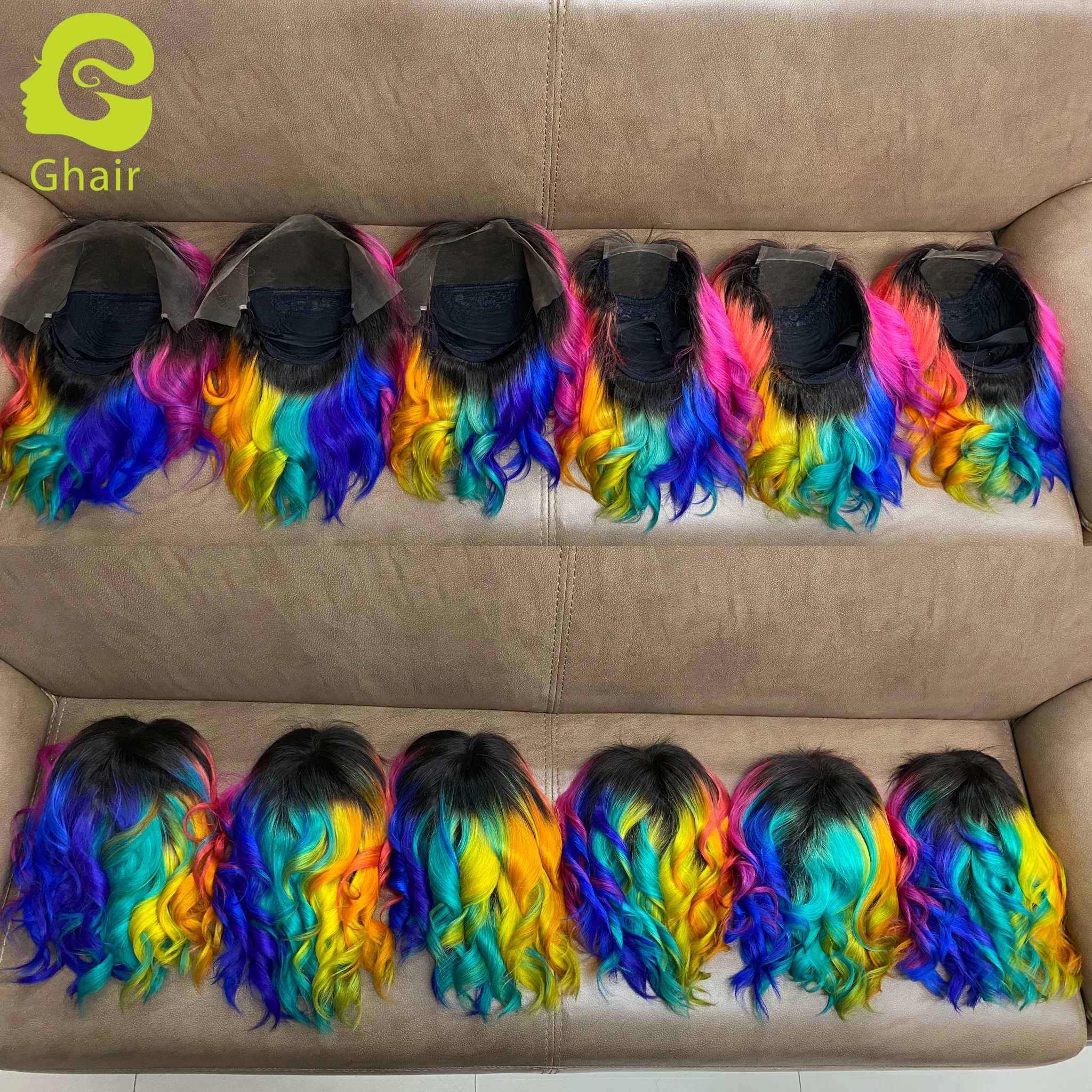 

100% rainbow human hair lace wig short Bob wig 613 color human hair wigs short, Rainbow color