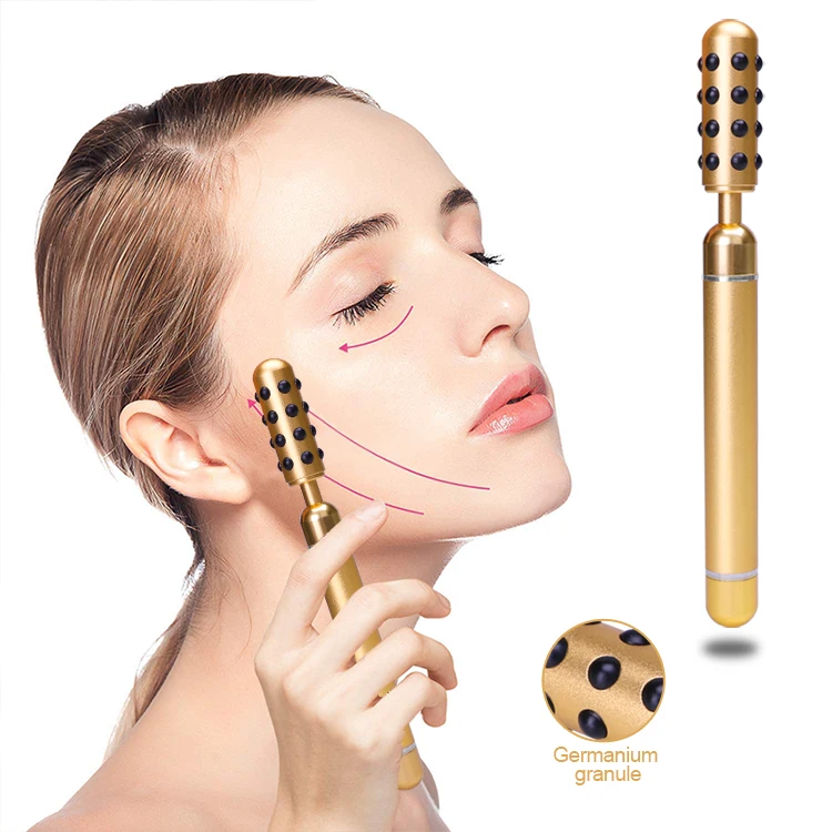 

24K Electric Vibrating Beauty Stick gua sha Manufacturer flashing roller facial Custom Logo face Jade roller massage, Golden