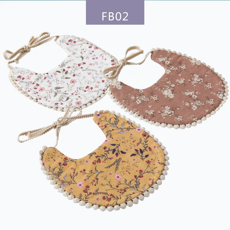 

Reversible Linen and Lace Baby Bibs with Cotton Floral Print