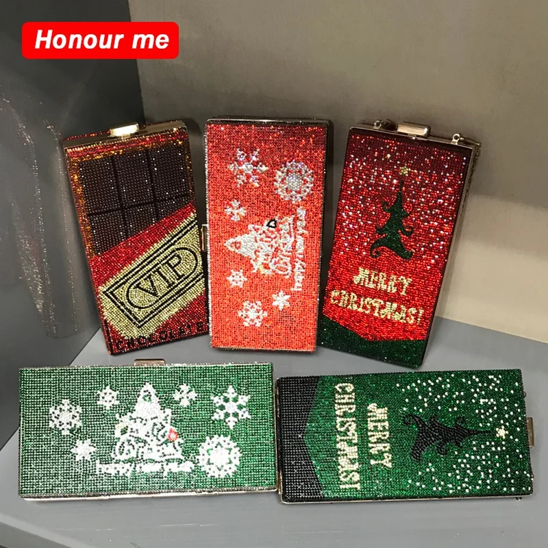 

Christmas VIP CHOCOLATE Evening Party Handbag Rhinestone Clutch Purse Ladies Dinner Handbag Wedding Prom Shoulder Crossbody Bags