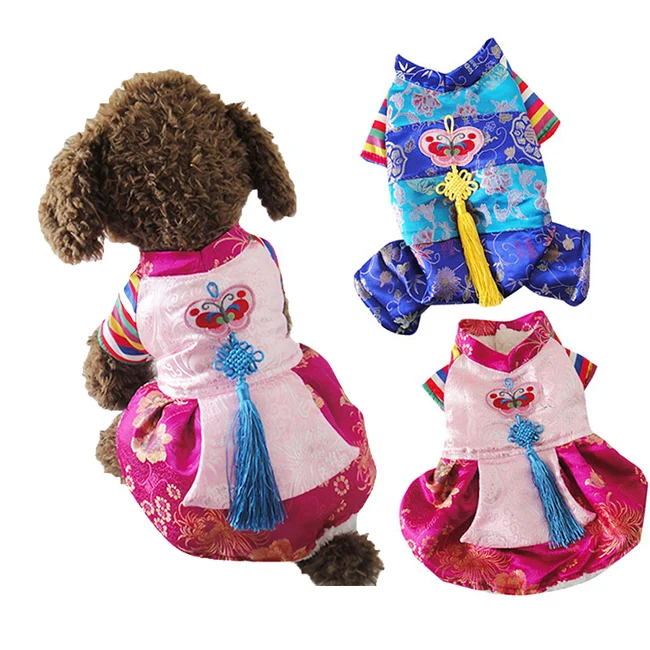 

Wholesale Korean Traditional Hanbok Pet Clothes Costumes Winter Warm Dog Dresses Puppy Outfits, Multi colors
