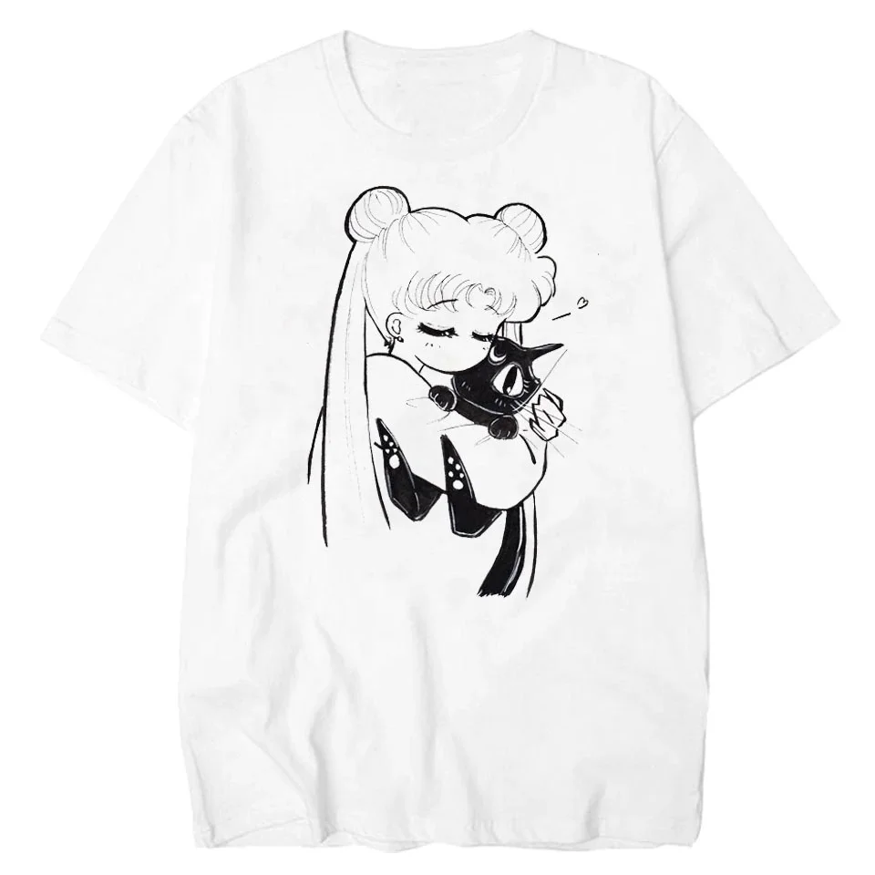 

Wholesale Sailor Moon Vogue T Shirt Elastic Kawaii T-shirts Cotton Women Summer Style Tee Anime Tshirts, Black white gray dark blue red