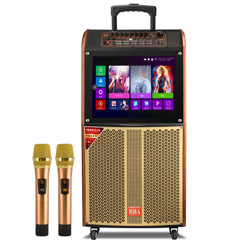 

hot sale 17 inch lcd touch screen portable trolley speaker home video Karaoke speaker