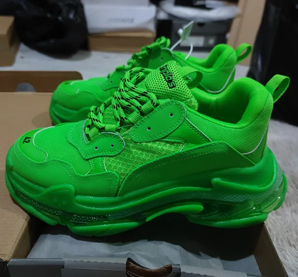 

New Arrival Trend Zapatos Heighten Balenciaca Triple S Neon Green Clear Sole Daddy men's Casual Shoes for Men and Women