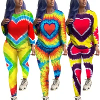 

90903-MX3 stylish love printing two piece set long jumpsuit woman