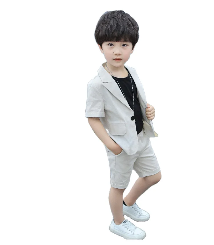 

Boys Summer Outfits Formal Set Of Clothes For Boys Short Sleeve Two Piece Blazer, Gray, blue, green, red