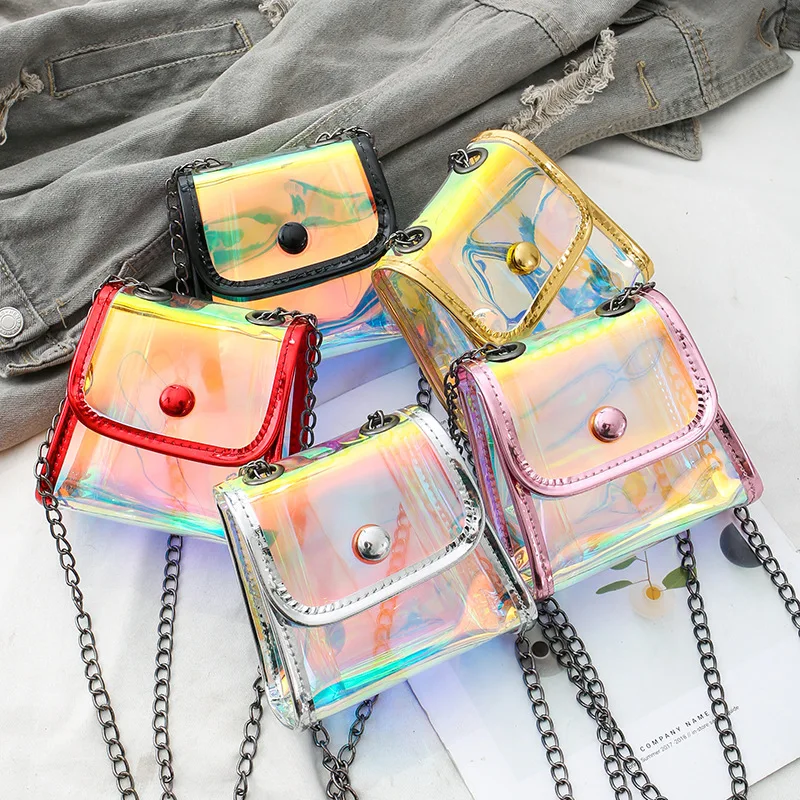 

Kids Mini Handbag Summer Transparent Cross Body Bags for baby Girl Laser Beach Messenger Bag, Picture color