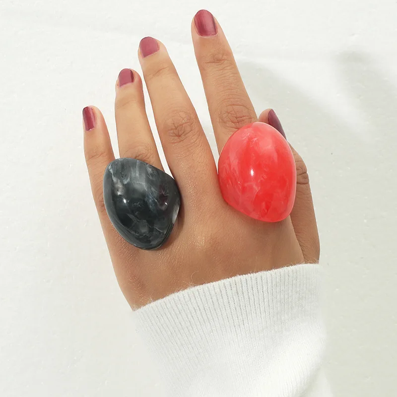 

JUHU 2021 black Fashion Acid Acrylic Acetate Simple colorful Ring Resin Ring sets Jewelry Wholesale vintage ring set for women