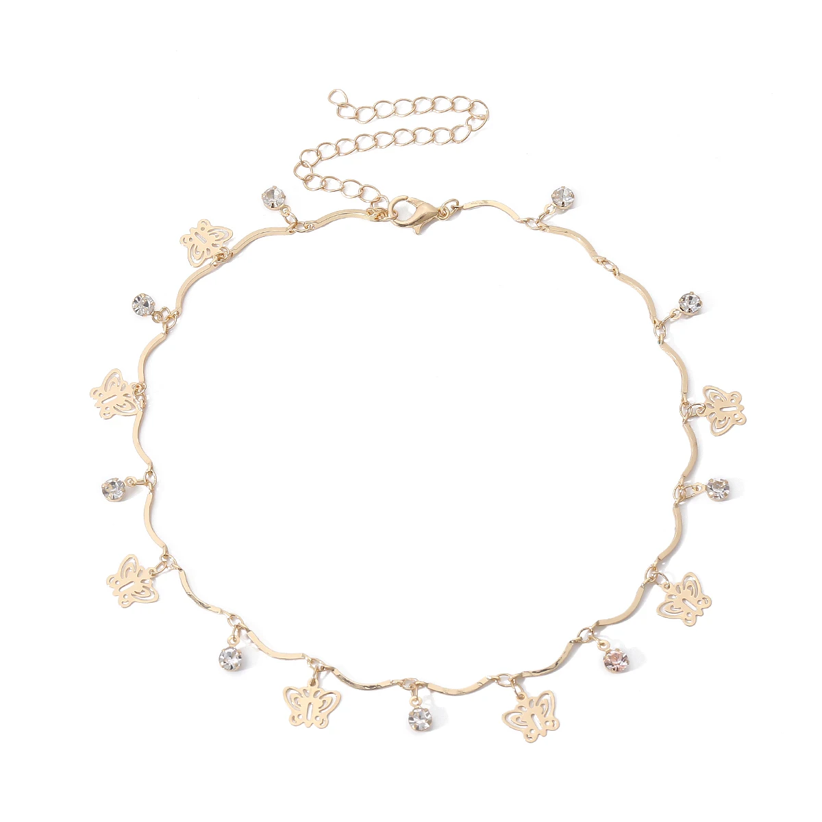 

Geometric handmade creative hollow butterfly crystal joint chain necklace