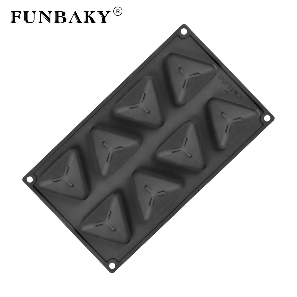 

FUNBAKY JSC3161 Baking mould silicone 8 cavity 3 D triangle pyramid shape mold filled chocolates baking tools manufactures, Customized color