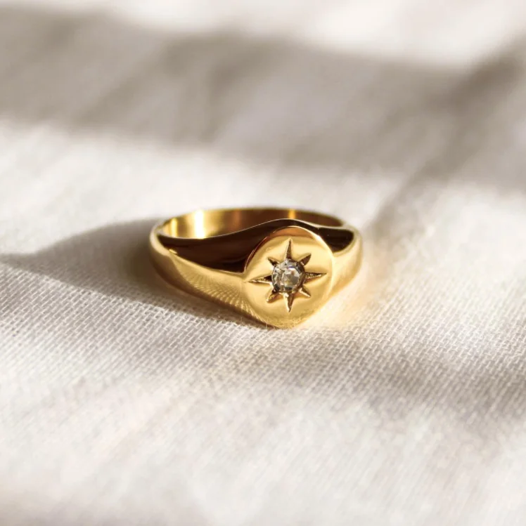 

Zircon North Star Rings 18K Gold Plated Rings CZ Diamond Jewelry Rings, Gold, rose gold, steel, black