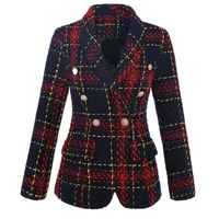 

2020 new arrivals wholesale fashion tweed plaid button embellished women blazer design for girl women