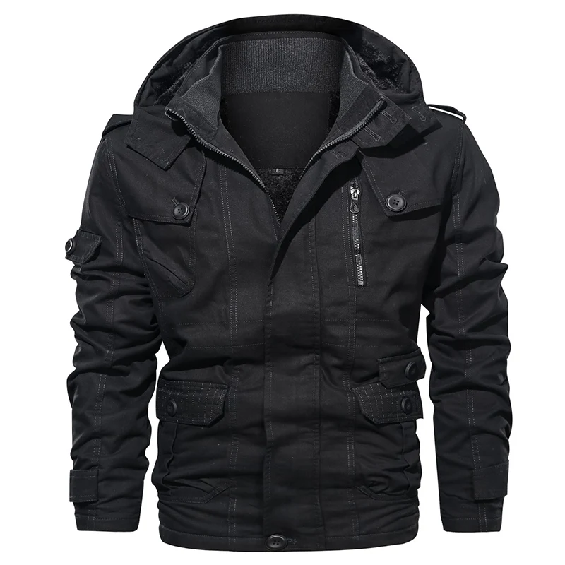 

Wholesale Fashion Autumn Winter Jacket Plus Velvet Thicken Warm Hooded Military Tactical Coat for Mens, Black, khaki, armygreen