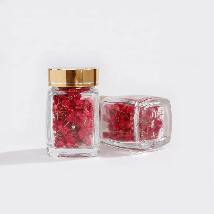 

Wholesale small square saffron glass jars container for herb spice packaging jar, Clear, also can be customized