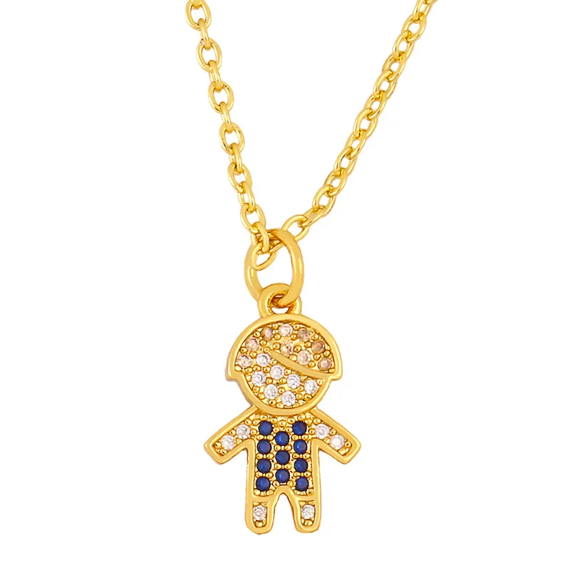 

VRIUA Golden Chain Baby Boy Girl Necklaces For Kids Cute Paved Friendship Zircon Pendants Necklaces CZ Zircon Fashion Jewelry