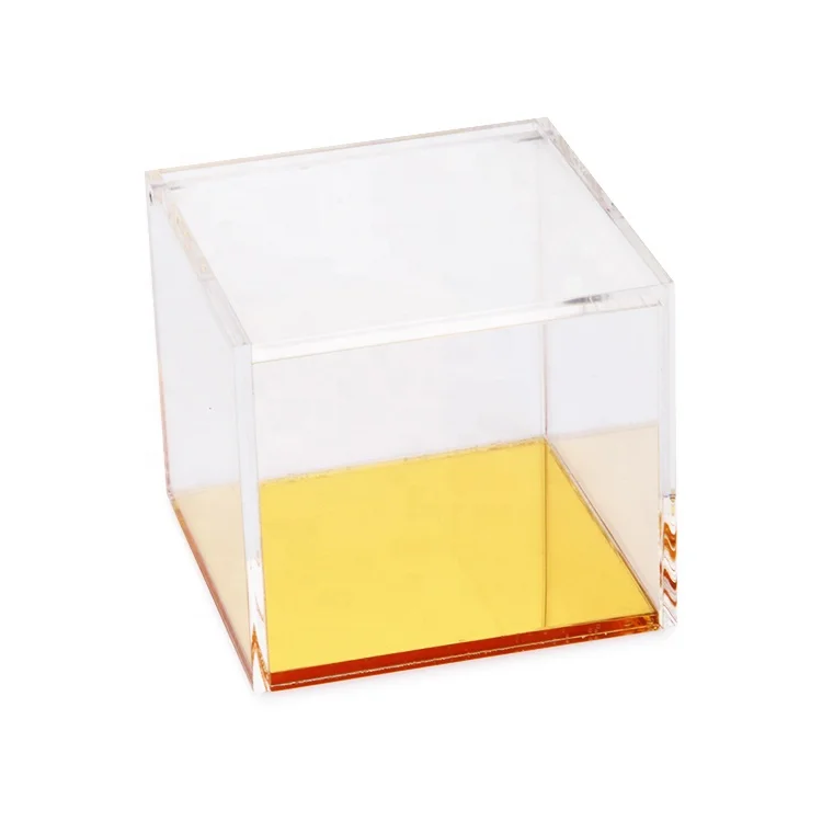 Medium square size acrylic box 12x12x12 with golden color base factory