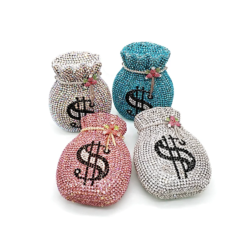 

Luxury women evening party designer bridal wedding bag funny rich dollar hollow out crystal clutches purses pouch money bag
