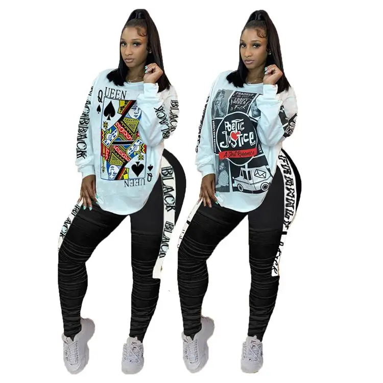 

Newest Design Fashion Casual Long Sleeve Draped 2 Pcs Track Suit Outfits Two Piece Set Women Clothing