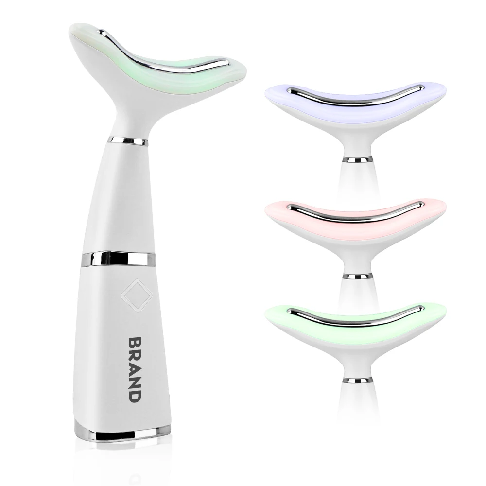 

New vibration 45 degree heat neck lifting massager skin tightening anti wrinkle beauty device with led light therapy, White