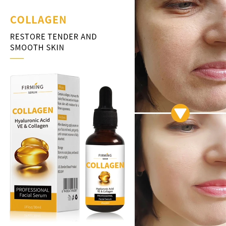 

Best Selling Private Label Organic Hyaluronic Acid &Ve Face Collangen Serum Skincare Moisturizing Skin Firming Collagen Serum, Clear