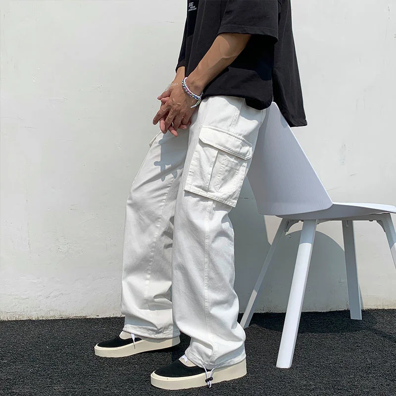 

Casual Pants Men's Fashion Loose Straight Wide Leg Pants Men Streetwear Hip-hop Pocket Cargo Pants Mens Trousers