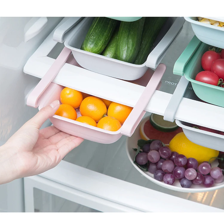 

Retractable Drawer Type Refrigerator Storage Box Food Fresh-keeping Classified Organizer Container Basket, Green, blue, white, pink