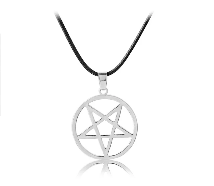 ZRM Fashion Black Butler Necklace Pentacle Pentagram Pendant Lucifer Satan Logo Sign Silver Supernatural Jewelry For Men Women