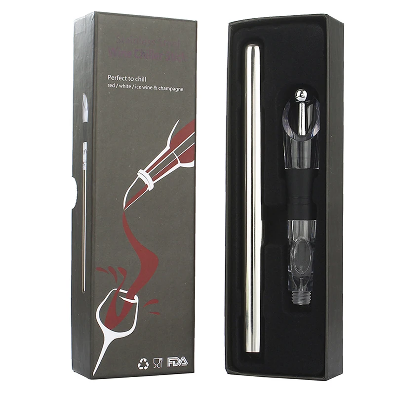 

Custom Stainless steel wine chiller stick with stopper with color box