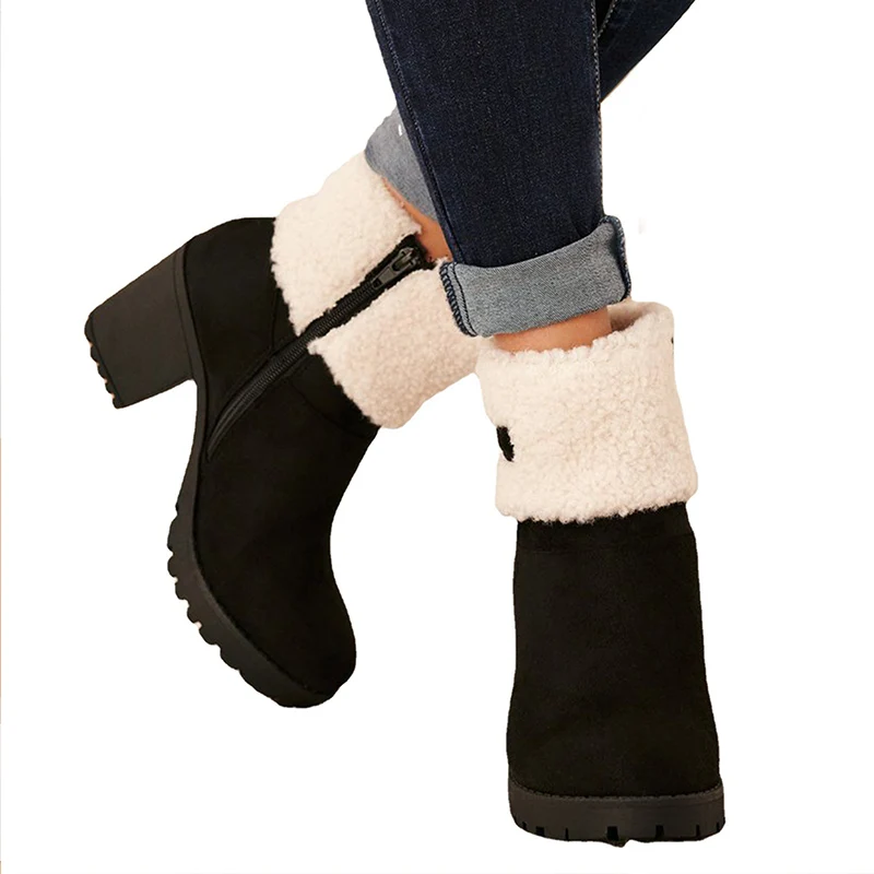 

Women's Lamb Hair Thick Heel Short Boots