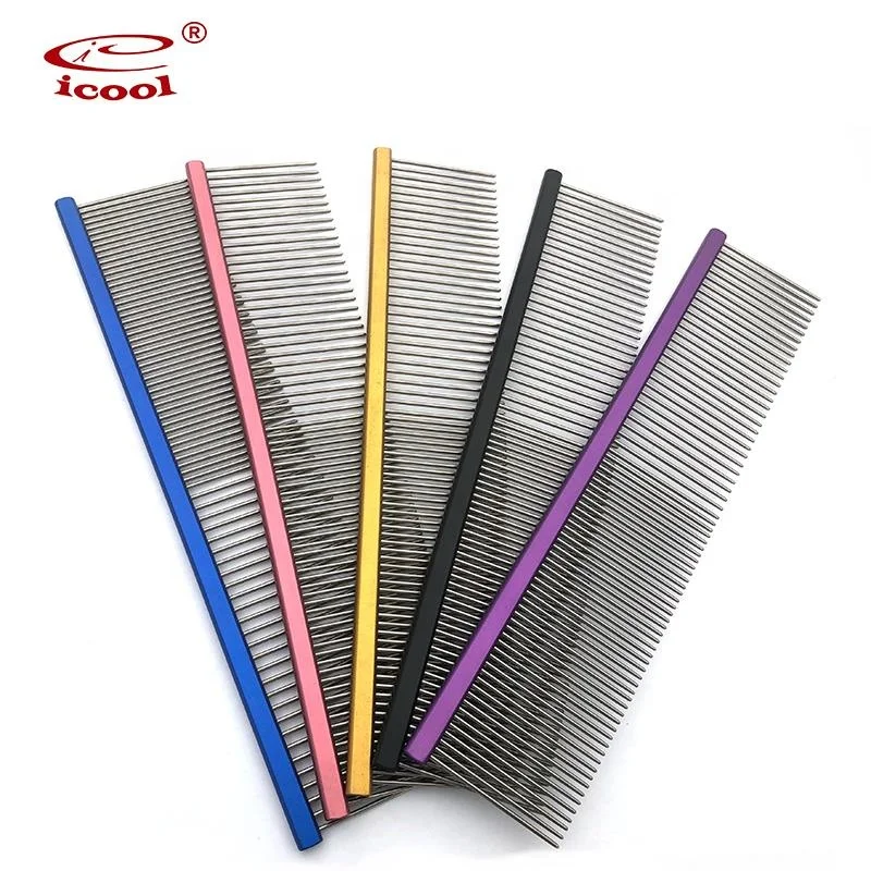 

Professional Pet Steel Comb Grooming Beauty Hair Comb, Black, gold, pink, purple, blue