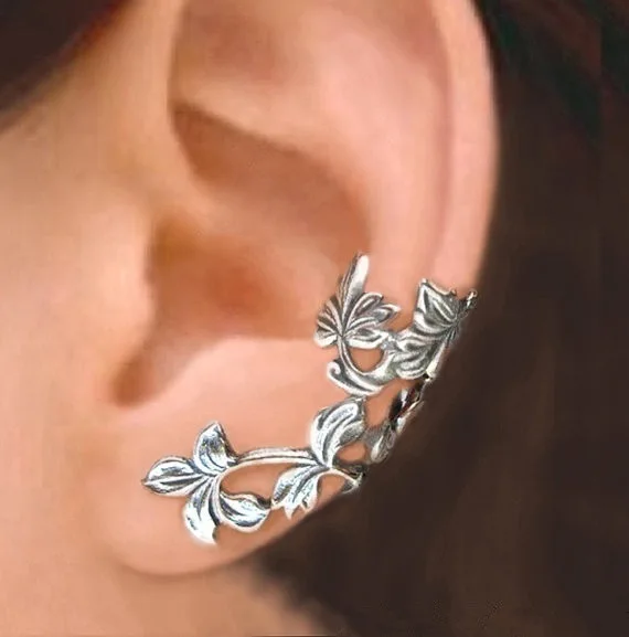 

New retro hollow flower leaf ear clip earrings without pierced ears wholesale women, Sliver