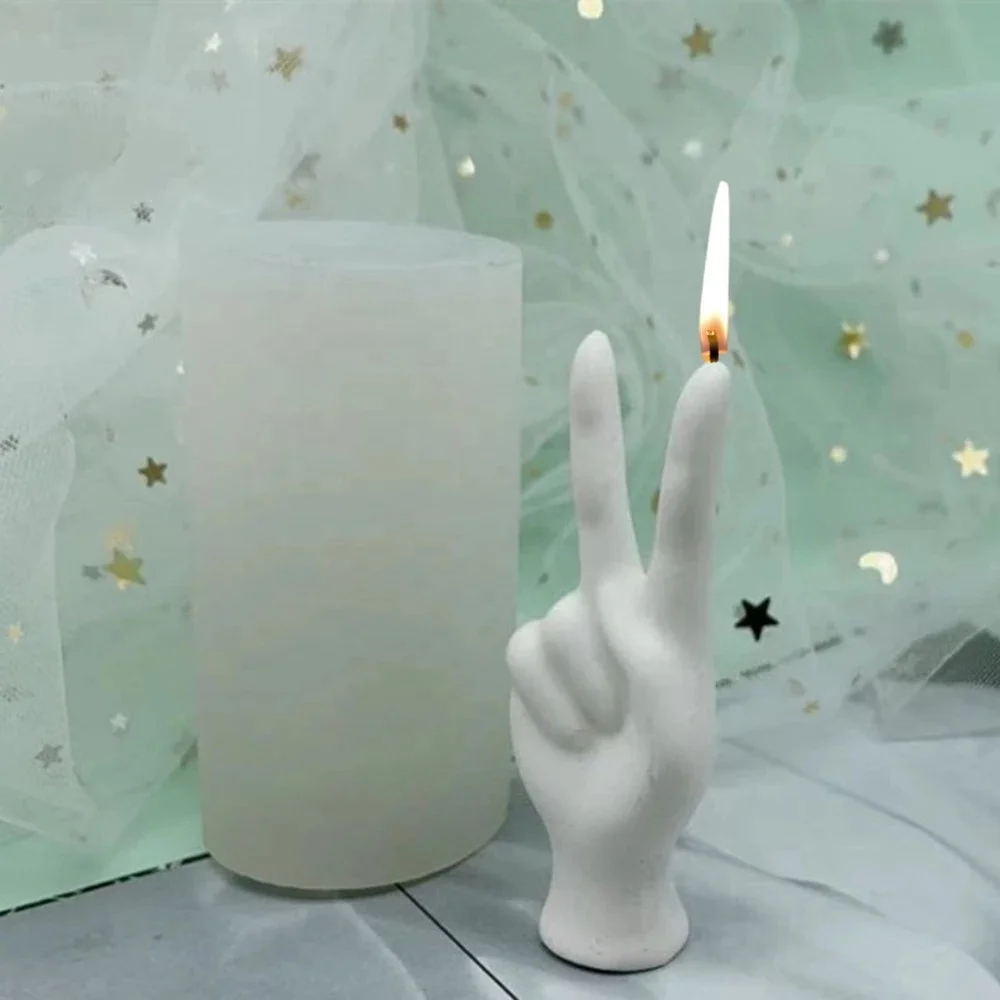 

Victory Sign Candle Mold 3d V-shaped Finger Silicone mold DIY Plaster Mold Resin Mould Cake Decoration Candle Making Kit, White