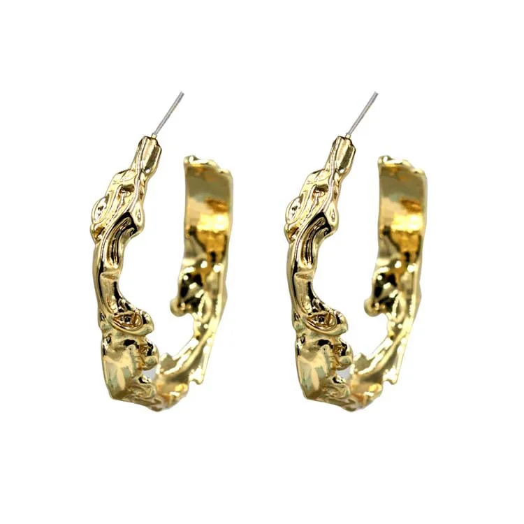 

Fashion Designer Earring Gold Plated Irregular Magma Hoop Earrings, As pic shown