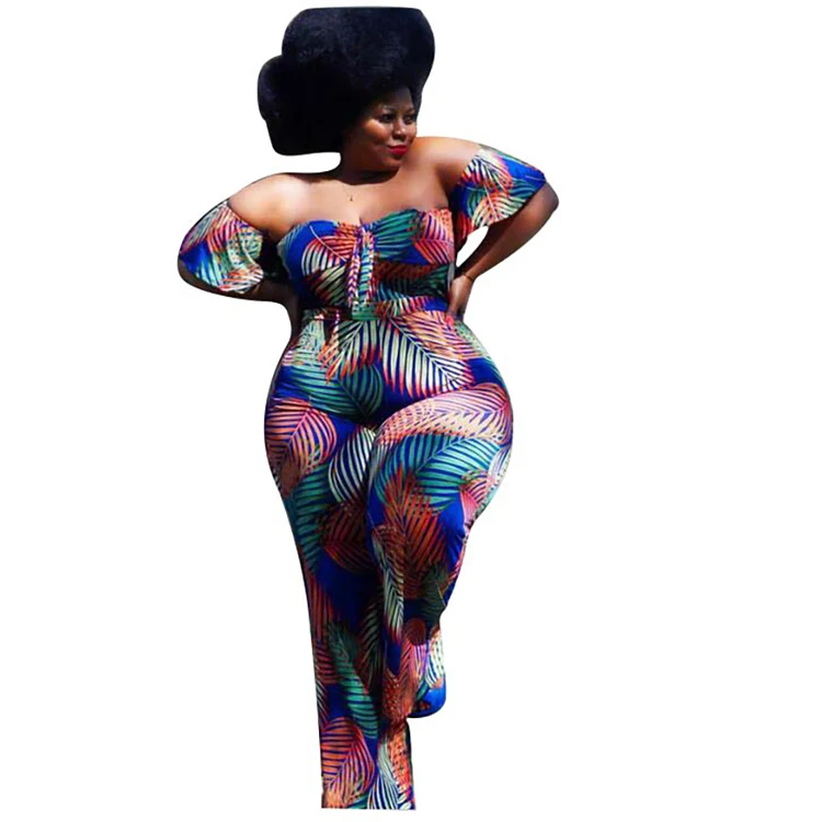 

New one-shoulder fat women's printed wide-leg jumpsuit